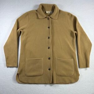 L.L.Bean Fleece Jacket Women M Brown Vintage Button Front Collared Pockets Chore